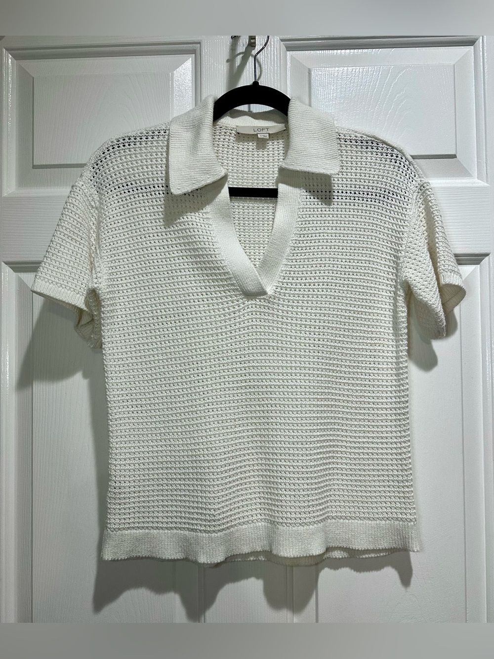 LOFT Cream Short-Sleeve Knit Polo